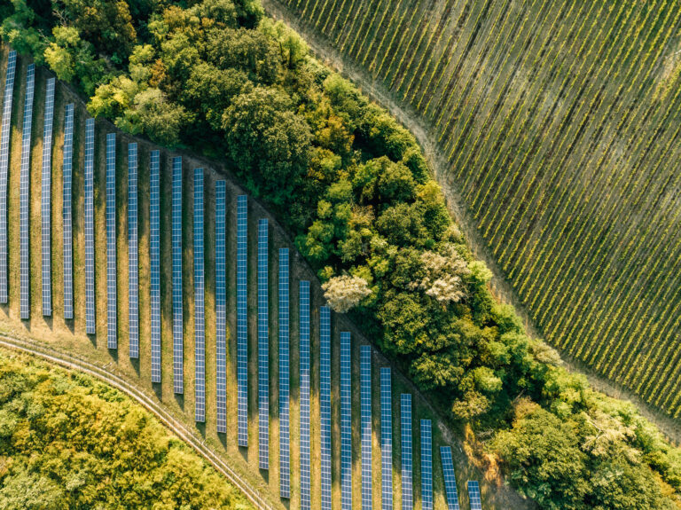 Aerial View Of A Solar Farm In The Countryside