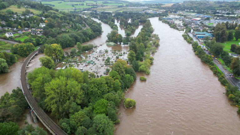 Drone View Of River Tay During Floods